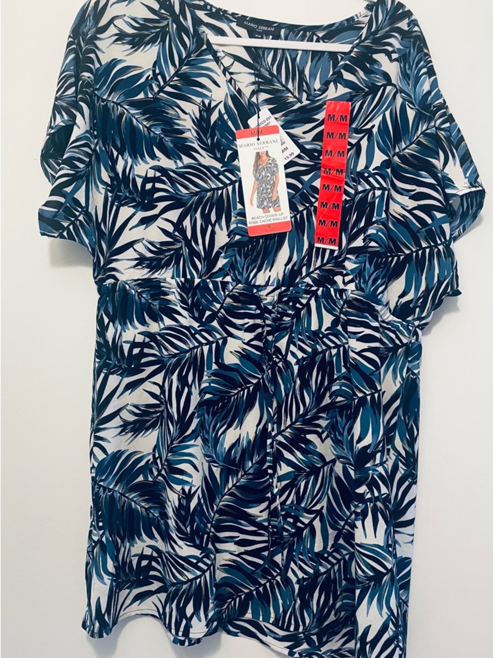Mario Serrani Blue, White & Black Tropical Print Top